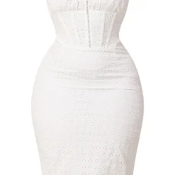 Plus Robe Mi-longue Style Corset Blanche En Broderie Anglaise -Jolie Vêtue Soldes Magasin a61793cda9fcf112dc8c038ab8a9fa3c804fdced cmw4107 6