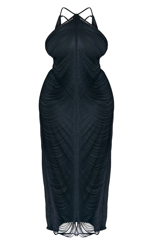 Plus Robe Longue Noire Déchirée à Franges Et Dos Nu 7 Plus Robe Longue Noire Déchirée à Franges Et Dos Nu – Image 5