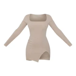 Petite Robe Moulante Manches Longues Côtelée Crème à Ourlet Fendu Et Col Carré -Jolie Vêtue Soldes Magasin a744cc861426b3fc413b974419023635fa39833c cnd4193 5