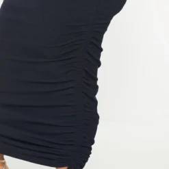 Plus Robe Côtelée Noire Froncée Sur Les Côtés à Col Bardot -Jolie Vêtue Soldes Magasin a756e40ba9811af270342f114568cf5f0517b4fd cmu4962 5