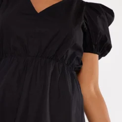 Robe Droite En Popeline Noire à Manches Bouffantes -Jolie Vêtue Soldes Magasin a76a7761d8148346580ef0998879e9e27925b51d cnd4031 4