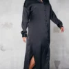Plus Robe Chemise Longue Noire Satinée -Jolie Vêtue Soldes Magasin a7911fe94667b6c54f29eccd5bddd0cc71843da4 cnb4238 1