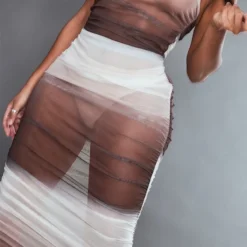 Shape Robe Longue En Mesh Froncé Marron Imprimé Dégradé -Jolie Vêtue Soldes Magasin a7943ce88e43e4110e6e16e029d2daa60f9a814a cnc1712 4