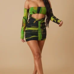 Robe Moulante Froncée En Mesh Imprimé Fumée Vert à Col Bardot -Jolie Vêtue Soldes Magasin a7c1d5272f425e10fb2f4ca96f1ad3c8618ed537 cnd0419 3