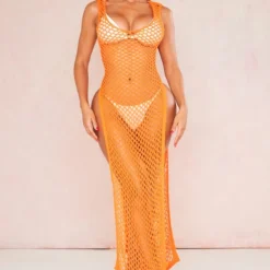 Shape Robe Longue Fendue Sur Les Côtés En Maille Crochet Orange -Jolie Vêtue Soldes Magasin a7d01e813cecaa4ce2989d1d9fb3dd323258ddd6 cne3648 3