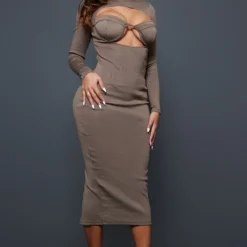 Shape Robe Mi-longue Bandage Taupe à Détail Bonnet -Jolie Vêtue Soldes Magasin a7ef29e59c32cc3dd3be1c35129dee712e02e72a cnc4670 3