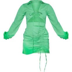 Robe Moulante Vert Vif Effet Lin à Jupe Froncée Et Liens Noués -Jolie Vêtue Soldes Magasin a8448a543798f562e8df3f31f87f856ebc37586a cmw9229 6