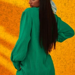 Robe Chemise Verte Froncée Devant Texturée à Manches Longues 10 Robe Chemise Verte Froncée Devant Texturée à Manches Longues -Jolie Vêtue Soldes Magasin a863e8f759c08f96b6c4a01f3bcca13297a15074 cms6968 3