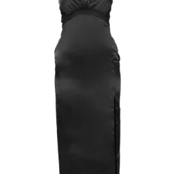 Robe Fendue Mi-longue Satinée Noire à Mancherons Et Bordures En Dentelle -Jolie Vêtue Soldes Magasin a883a02cd3827aacf2a2d18d67ba59c5faca99c4 cnb9601 5