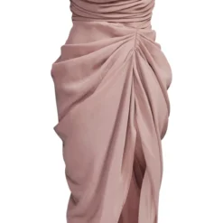 Robe Mi-longue Bustier En Mousseline De Soie Drapée Taupe à Corset -Jolie Vêtue Soldes Magasin a8a0dd9378128aedce6c7fd1c346e05d597ad578 cnb7980 5