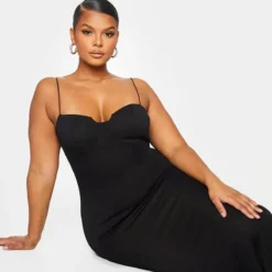 Plus Robe Mi-longue Côtelée Froncée Noire à Bonnets -Jolie Vêtue Soldes Magasin a8a27f66925e5c7ee63a766a4258cf139f3fbd8a cmo4133 4