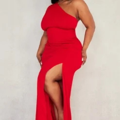 Plus Robe Longue Rouge à épaule Unique Et Fente Latérale -Jolie Vêtue Soldes Magasin a8aa76e97b3ec1cdf92cb59f4f2efb020558eecf cnd4964 3
