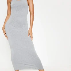 Logic Robe Longue Grise à Bretelles Et Côtés échancrés