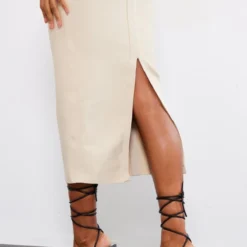 Robe Mi-longue Champagne à Détail Corset Bandage -Jolie Vêtue Soldes Magasin a8ce872c3122e624dbbb12d7fe7a8ba9904648ad cnb7995 4