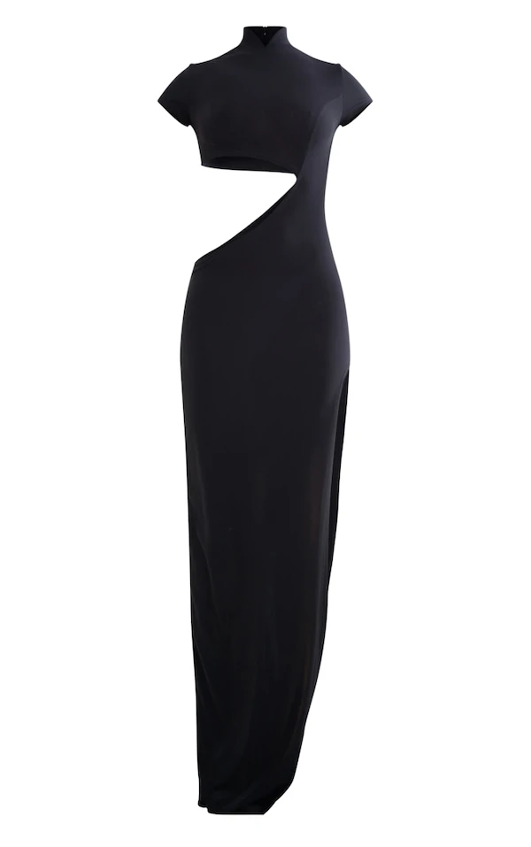 Robe Longue Moulante Noire Découpée à Manches Courtes 7 Robe Longue Moulante Noire Découpée à Manches Courtes – Image 5