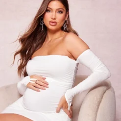 Maternité Robe De Grossesse Longue Moulante Crème Froncée à épaules Dénudées -Jolie Vêtue Soldes Magasin a96d7d354bd5269546f6d74ef8e44ce0efd221ca cne2365 4