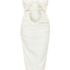 Robe Mi-longue Texturée Crème Croisé Devant à Dos Nu -Jolie Vêtue Soldes Magasin a9782c2274753483fbd5f5acc11206a06fcefd7e cne1861 5