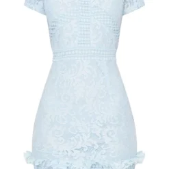 Robe Moulante En Dentelle Bleu Cendré Avec Ourlet à Volant -Jolie Vêtue Soldes Magasin a982d1dd775e637c1e4cdffd321cb6e111074029 CLU7969 3