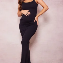 Maternité Robe De Grossesse Mi-longue Douce Noire Sculpt à Bretelles