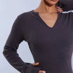 Petite Mini Robe Côtelée Gris Anthracite à Manches Longues Et Trous Pour Les Pouces -Jolie Vêtue Soldes Magasin a998d87351a9c00dcfc460baa9891e0a22411ac3 cnd0272 4