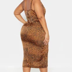 Plus Robe Mi-longue Satinée Imprimé Léopard à Col Bénitier Et Bretelles -Jolie Vêtue Soldes Magasin a9f0edd6ad6c70e8beced0a60809007da8f2ee9f CME0934 2