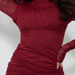 Robe Moulante En Mesh Drapé Prune Foncé à Col Montant Et Fronces -Jolie Vêtue Soldes Magasin aa307cbd099b0adf12eae567860625d8178971f9 cnc2961 4