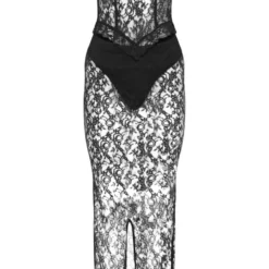 Robe Longue En Dentelle Transparente Noire à Bretelles Nouées Et Lacets -Jolie Vêtue Soldes Magasin aa6106bef78373ee53eebcb1e2ec07757c1217d2 cne8602 5