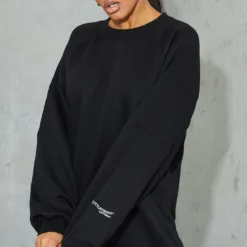 PRETTYLITTLETHING Robe En Sweat Noir Oversize à Manches Raglan