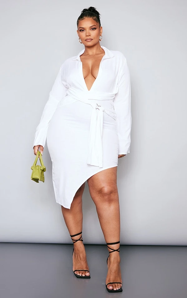 Plus Robe Chemise En Effet Lin Crème à Liens Autour De La Taille 5 Plus Robe Chemise En Effet Lin Crème à Liens Autour De La Taille – Image 3