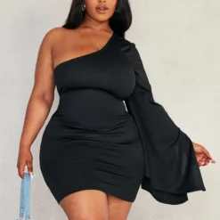 Plus Robe Asymétrique Moulante Crêpée Noire -Jolie Vêtue Soldes Magasin ab17ed08e9b6f148c97cb6ab7ae4a7866c9fe02b cnd4974 3