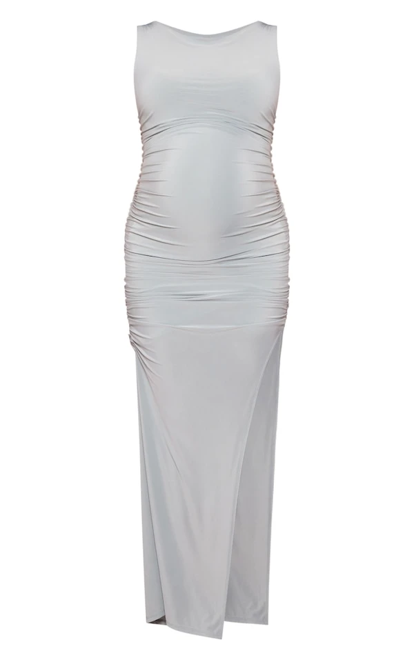 Maternité Robe De Grossesse Longue Moulante Sauge à Ourlet Asymétrique 7 Maternité Robe De Grossesse Longue Moulante Sauge à Ourlet Asymétrique – Image 5