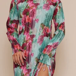 Robe Mi-longue Plissée Rose Imprimé Roses à Manches Longues Et Fente -Jolie Vêtue Soldes Magasin aba1635a99a3a410811412b9be8b84e1c1cf05e7 cnd2180 4