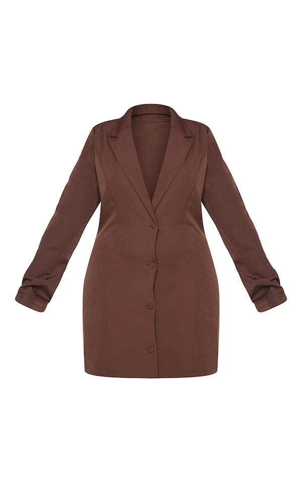 Plus Robe Blazer Chocolat à Manches Longues 7 Plus Robe Blazer Chocolat à Manches Longues – Image 5