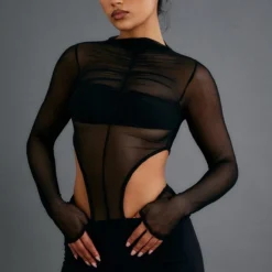 Robe Moulante En Mesh Froncé Noir à Côtés Découpés Et Manches Longues -Jolie Vêtue Soldes Magasin ac8676c1a6674bbe8cd2b08a52275b51ba51b8e0 cnc2978 3