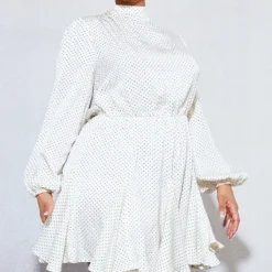 Plus Robe Droite Crème Imprimé Pois à Ourlet Plissé -Jolie Vêtue Soldes Magasin acbe6d69fdd77a1a926b32c41c556d0a6b506b52 cnd4901 3