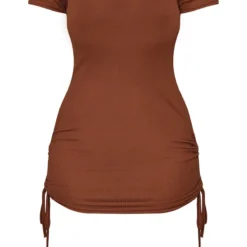 Logic Shape Robe Moulante Côtelée Marron Chocolat à Côtés Froncés Et Manches Courtes -Jolie Vêtue Soldes Magasin acc724af831bc2a5cb93dd89c52216250356c2ab cnd0639 5