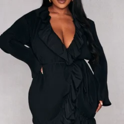 Plus Robe Droite Cache-coeur Plissée Noire -Jolie Vêtue Soldes Magasin ad4699d0d136cfe65735d16b9a856aa410013a0a cnc5108 3