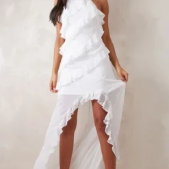 Tall Robe Longue Volantée Blanche à Bretelles -Jolie Vêtue Soldes Magasin ad7e35babe24bdc5f8bb334a64944257fe682771 cnd3481 3