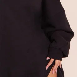 Robe Pull En Sweat Noir à Col Ras Et Ourlet Fendu -Jolie Vêtue Soldes Magasin ad93c6b4355aa8edf82549395da3920503b916e7 cmv4094 5