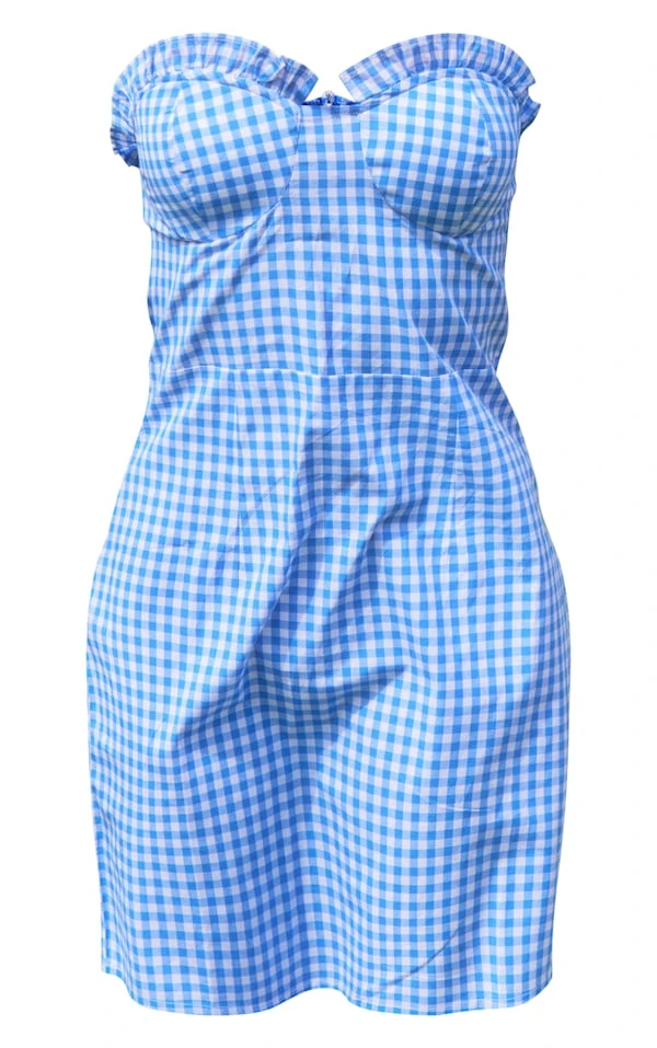 Robe Bustier Moulante Bleue à Carreaux Et Buste Volanté 7 Robe Bustier Moulante Bleue à Carreaux Et Buste Volanté – Image 5