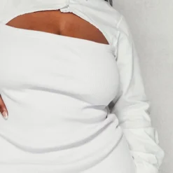 Zero Plus Robe Moulante Découpée Blanche à Détail Chemise -Jolie Vêtue Soldes Magasin addb2775a7159fb76eaace04d3cd80f04a33e6b3 cnc5252 4