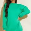 Robe Pull Oversize En Sweat Vert Vif