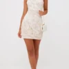 Robe Moulante Blanche Crochet Col Haut