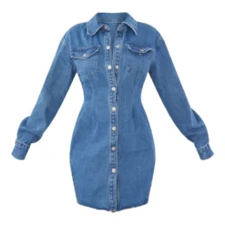 Robe Chemise Cintrée En Jean Moyennement Délavé à Manches Longues -Jolie Vêtue Soldes Magasin ae18fba83c04803364584fdbc90e95b5556525fe cmg1747 5