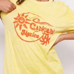 Robe T-shirt Moutarde Effet Javélisé à Slogan Imprimé Cancun -Jolie Vêtue Soldes Magasin ae1f41342f70358a521689f40ef69a71ed3fe165 cne8945 4