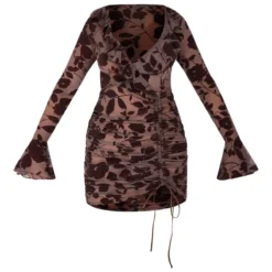 Robe Moulante Fleuri Floquée Chocolat à Fronces Et Volants -Jolie Vêtue Soldes Magasin ae423aeb0247a515b69066b7150cf463d82b9192 cnb5173 5