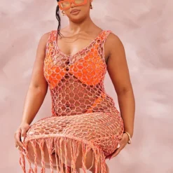 Plus Robe Longue En Maille Résille Orange -Jolie Vêtue Soldes Magasin ae5c5e48880e50c7f4116c13eebca8e982689c57 cnd9063 3