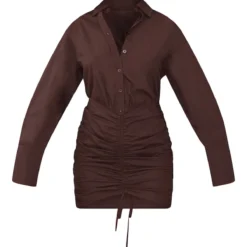 Robe Moulante Style Chemise Oversize Froncée Chocolat -Jolie Vêtue Soldes Magasin ae76603cc5328e993ac988474e54ff7f17df17b7 cnb8479 5