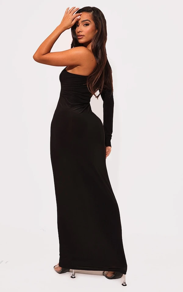 Petite Robe Longue Moulante Noire à Découpes 4 Petite Robe Longue Moulante Noire à Découpes – Image 2