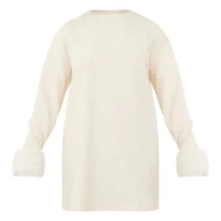 Robe Pull Oversize En Velours Côtelé Crème à Manchettes En Fausse Fourrure -Jolie Vêtue Soldes Magasin aee4ad57f54c353e841f5a7505a9690debb2850c cnb1548 5